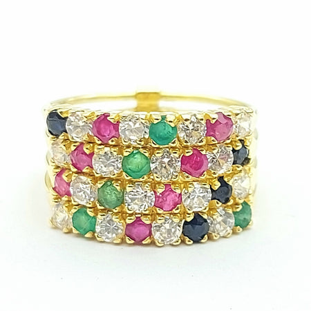Ladies Yellow Gold 18ct (750, 18k) Split 4-Strand Multi-Stones Cluster Ring