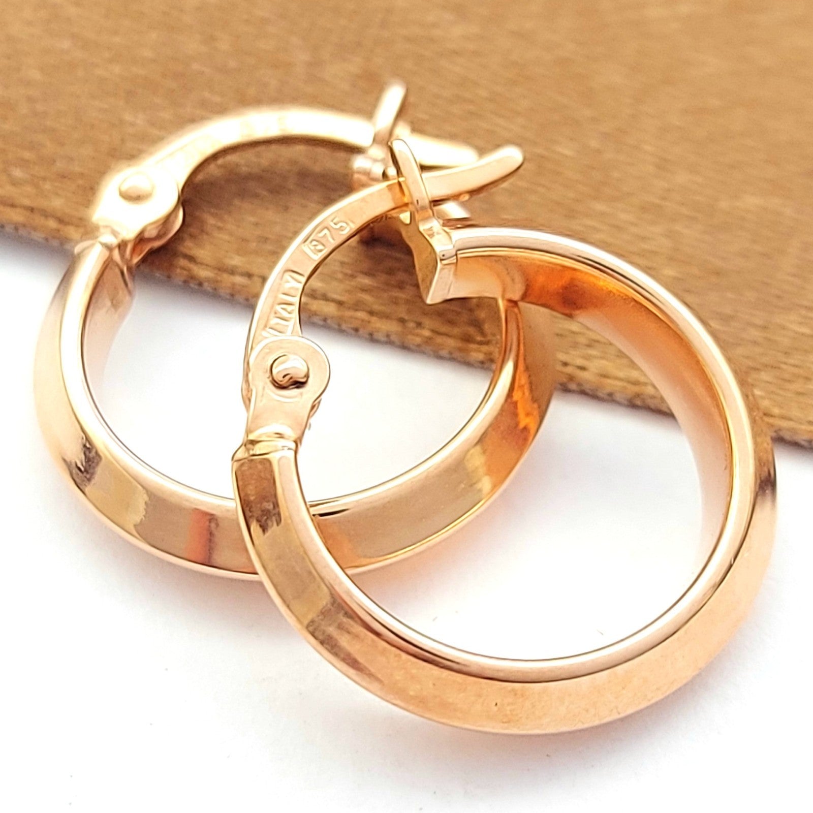 Ladies Rose Gold (Pink) 9ct (375, 9K) Knives Edge Hoop Earrings