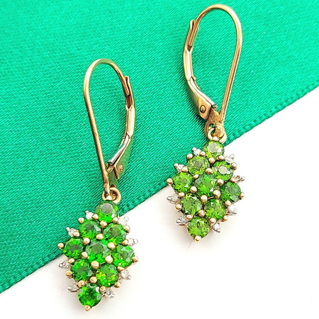Ladies Yellow Gold 9ct (375 ,9k) Natural Peridot & Diamond Dangle Earrings