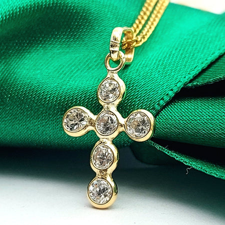 Ladies Italian Yellow Gold 9ct (375, 9k) Religious Diamantes Bezel Cross Pendant
