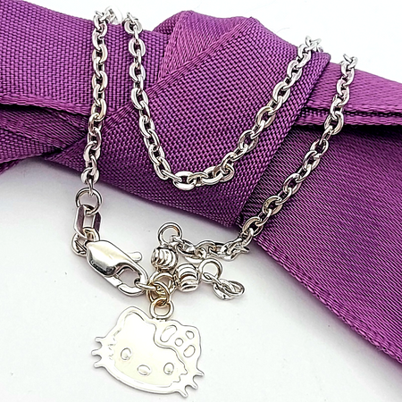 Ladies White Gold 18ct (750, 18K) Rare Hello Kitty & Beads Cable Chain Bracelet