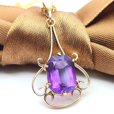 Antique Natural Amethyst Rose Gold 9ct (375, 9K) Open Work Drop Shape Pendant