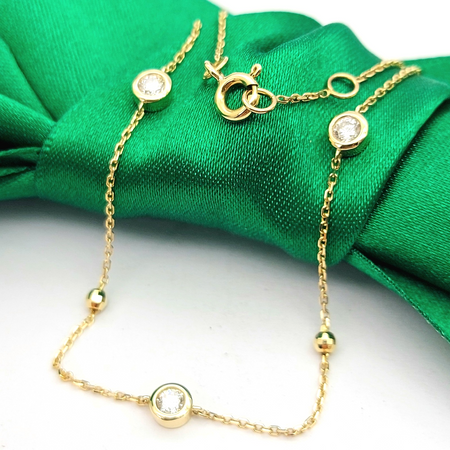 Ladies Yellow Gold 9ct (375, 9K) Dainty Disco Cut Beads & Cubic Link Bracelet
