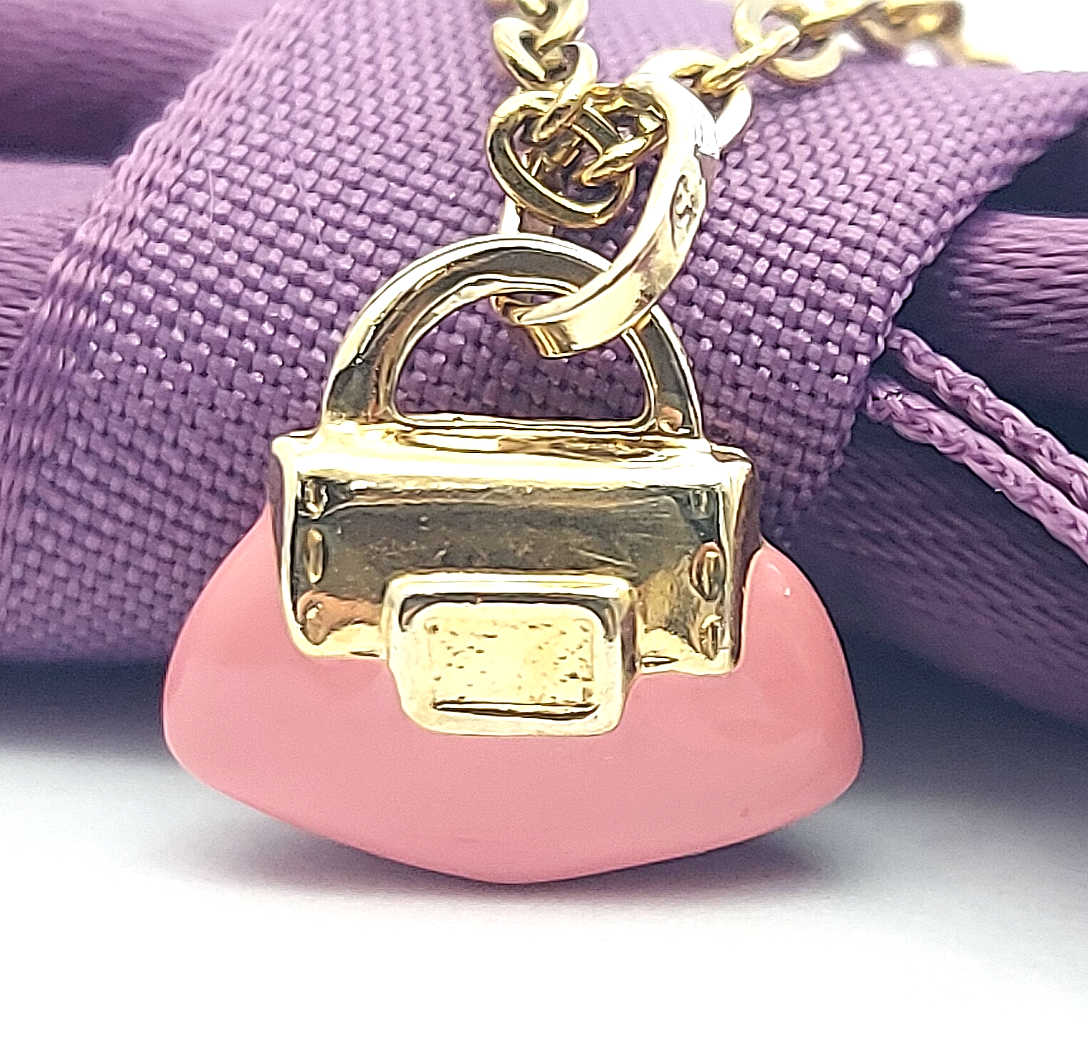 Pink Enamel Handbag Yellow Gold 9ct (375, 9K) High Quality Handmade Pendant