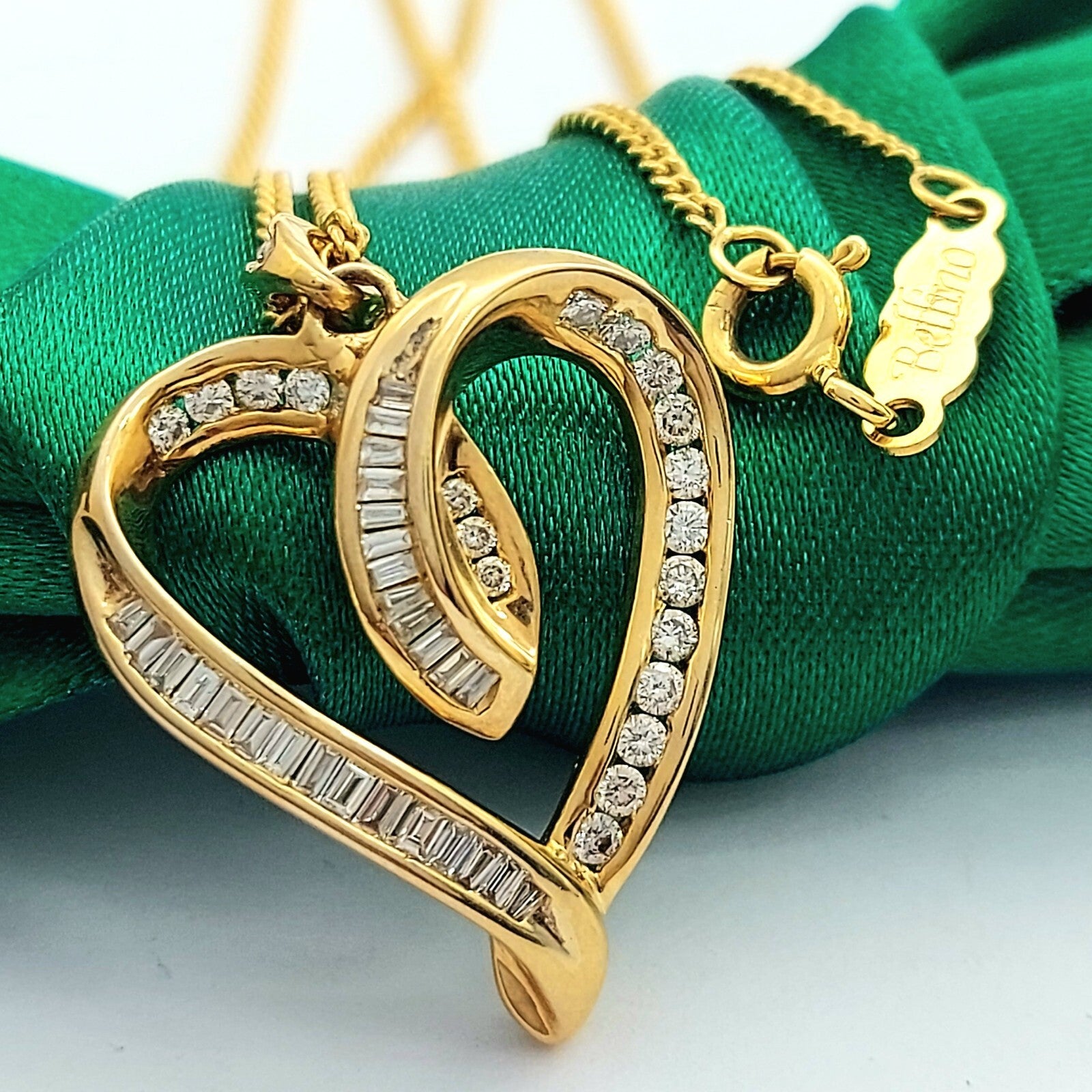 Ladies Yellow Gold 9ct (375, 9K) Open Heart Channel-Set Diamonds (1ct) Necklace