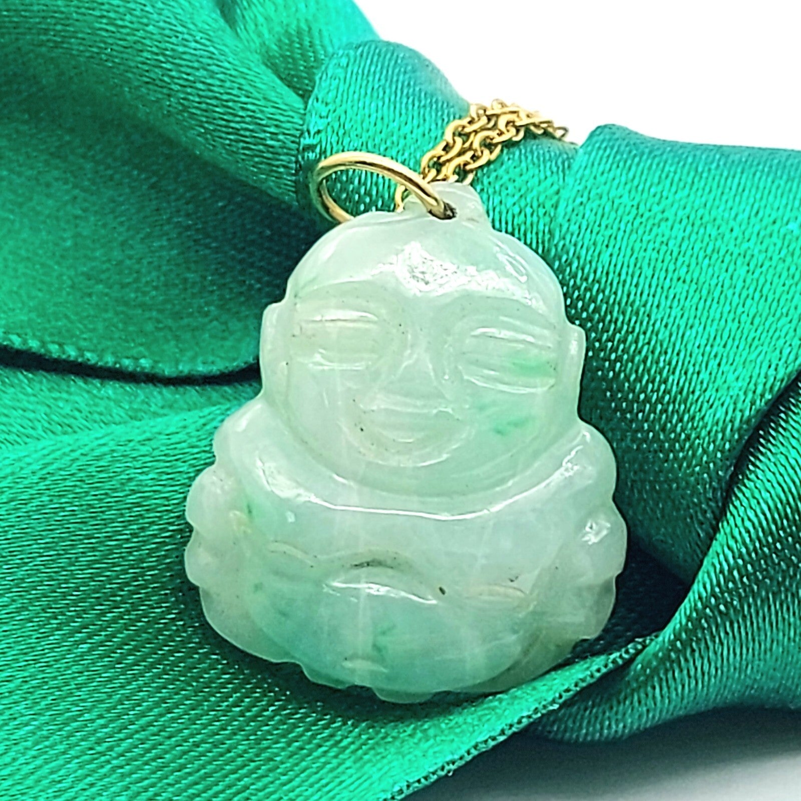 Laughing Buddha Natural Jade Yellow Gold 18ct (750,18k) Pendant