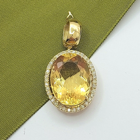 Ladies Pendant 18ct (18K, 750) Yellow Gold Natural Citrine and Diamond Pendant