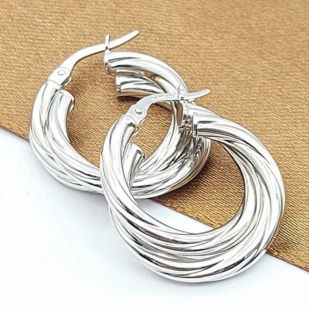 Ladies White Gold 9ct (375, 9K) High Quality Double Twisted Patterned Hoops