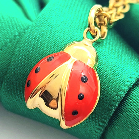 Enamel Lady Bug Yellow Gold 9ct (375, 9K) High Quality Rare Handmade Pendant