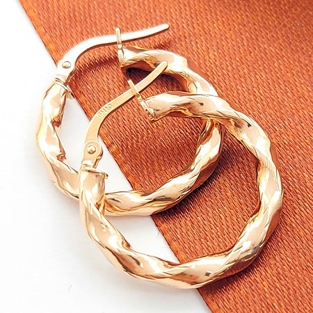 Ladies Rose Gold 9ct (375, 9K) High Quality Loose Twist Hoop Earrings