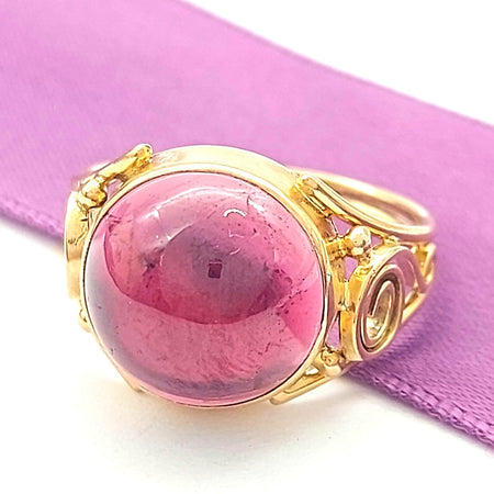Ladies Yellow Gold 9ct (375, 9K) Round Natural Pink Tourmaline Filigree Ring