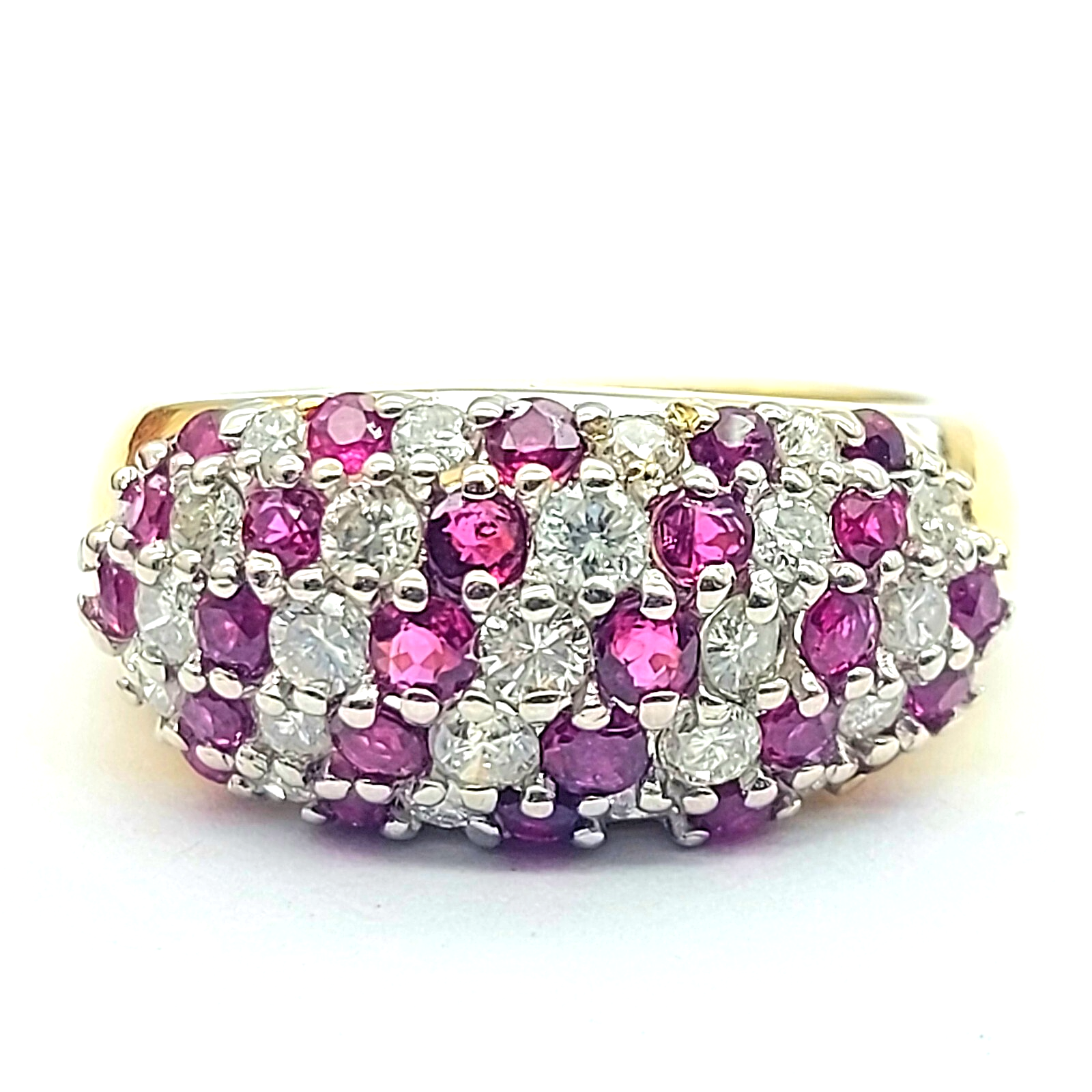 Ladies Yellow Gold 14ct (585, 14K) Pavé Dome Ruby & Diamonds (78pts) Ring