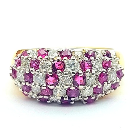 Ladies Yellow Gold 14ct (585, 14K) Pavé Dome Ruby & Diamonds (78pts) Ring