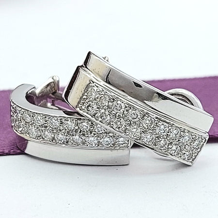 Ladies White Gold 18ct (750, 18K) Half Pave (0.75ct) Diamond Huggie Earrings