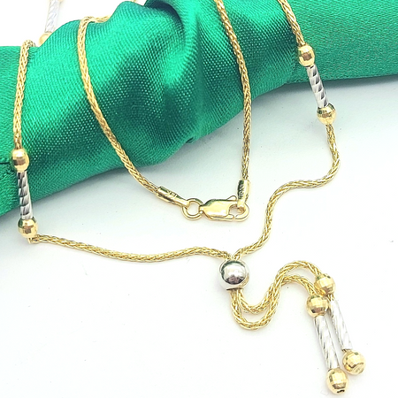 Midas Wheat Chain & Disco Cut Bead Two-Tone 14ct (585,14K) Tassel Drop Necklace