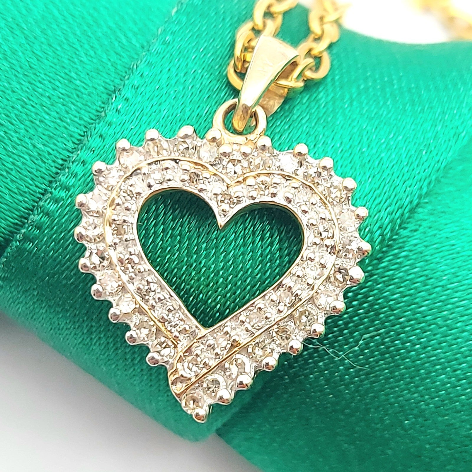 MHJ Yellow Gold 10ct (417, 10k) High Quality Natural Diamonds Open Heart Pendant