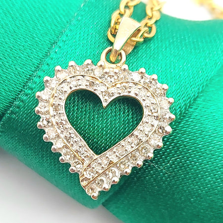 MHJ Yellow Gold 10ct (417, 10k) High Quality Natural Diamonds Open Heart Pendant