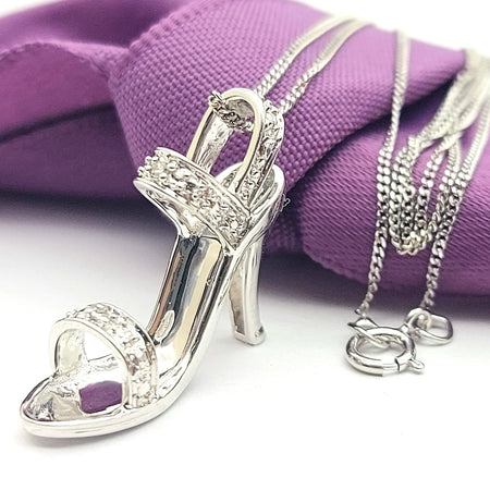 Ladies White Gold 9ct (375, 9K) Unique High Heel Shoe Diamonds Necklace