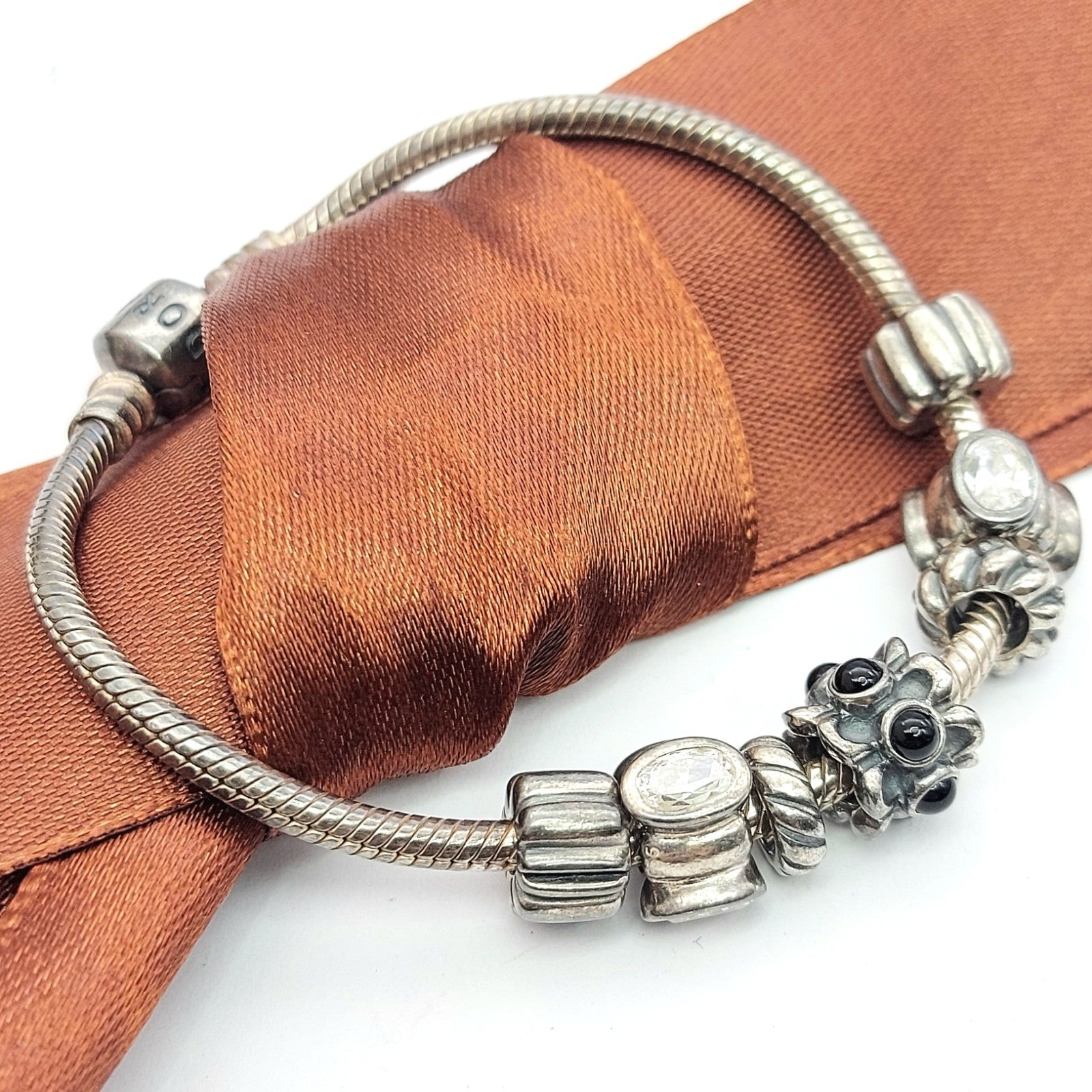 Ladies Authentic PANDORA Sterling Silver (925) Bracelet with 7x Assorted Charms