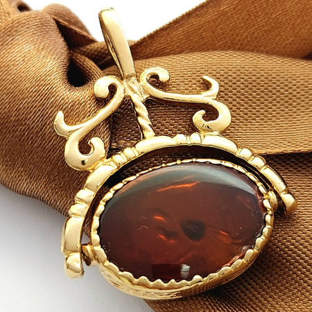 Ladies Vintage Yellow Gold 9ct(375,9K) Rare Tiger Eye & Onyx Arch Swivel Pendant