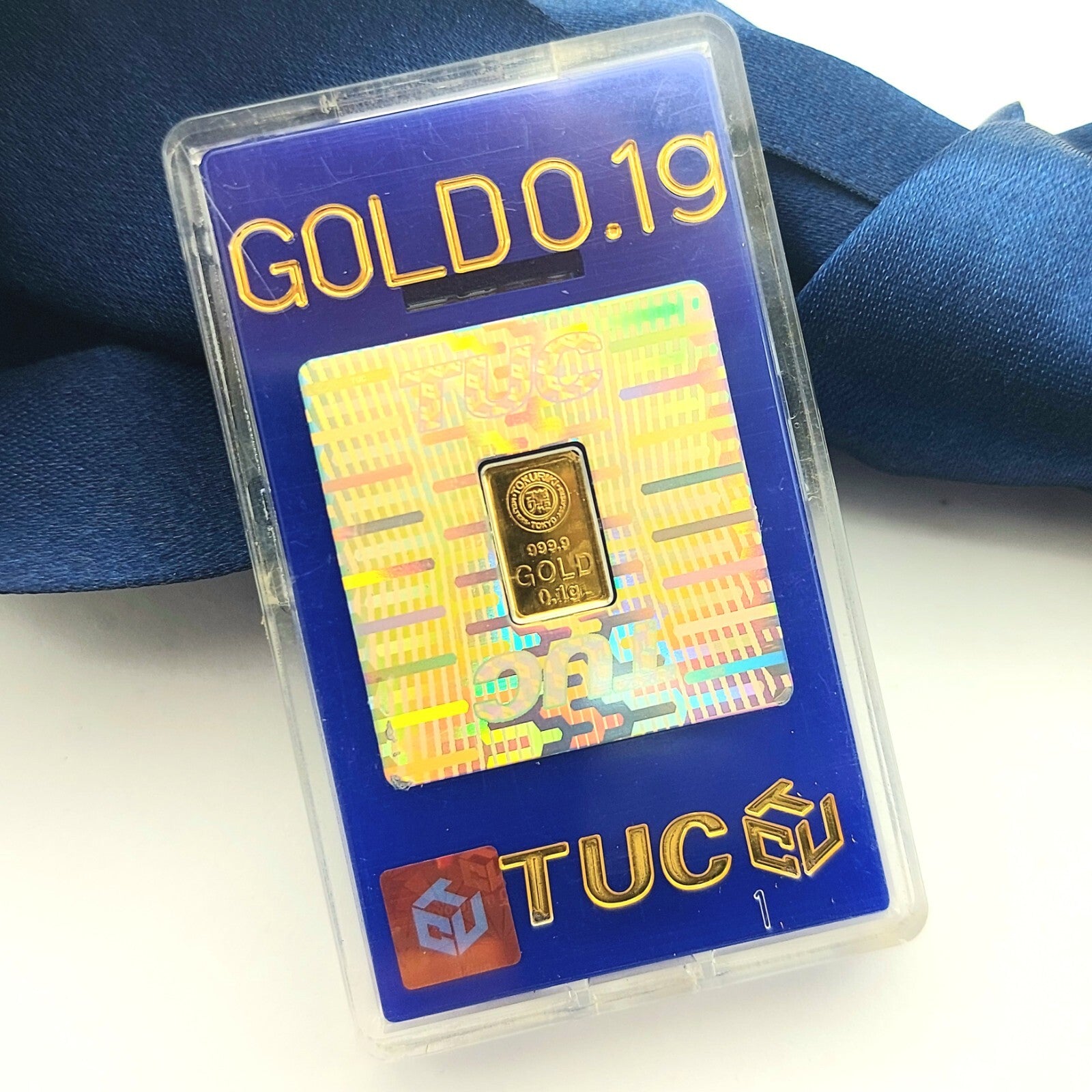 TUC Tanaka Kikinzoku Pure Gold Tablet 24ct (999, 24k) 0.1g Holographic Blue