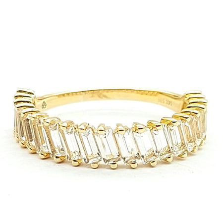 Ladies Yellow Gold 14ct (585, 14k) Unique Pavé Baguette Cut Cubic Zirconia Ring