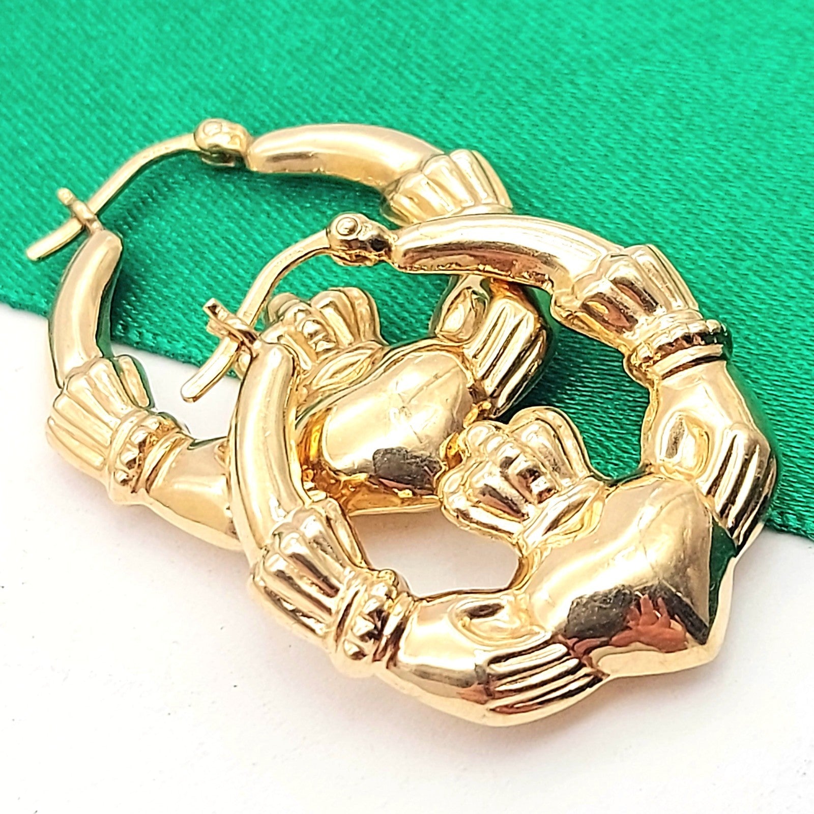 Ladies Yellow Gold 9ct (375, 9K) Irish Claddagh High Quality Hoop Earrings