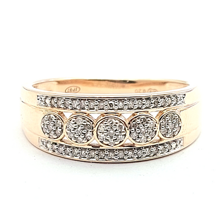 Ladies Rose Gold 9ct (375, 9K) Dome Style Natural Diamonds (0.20ct) Dress Ring