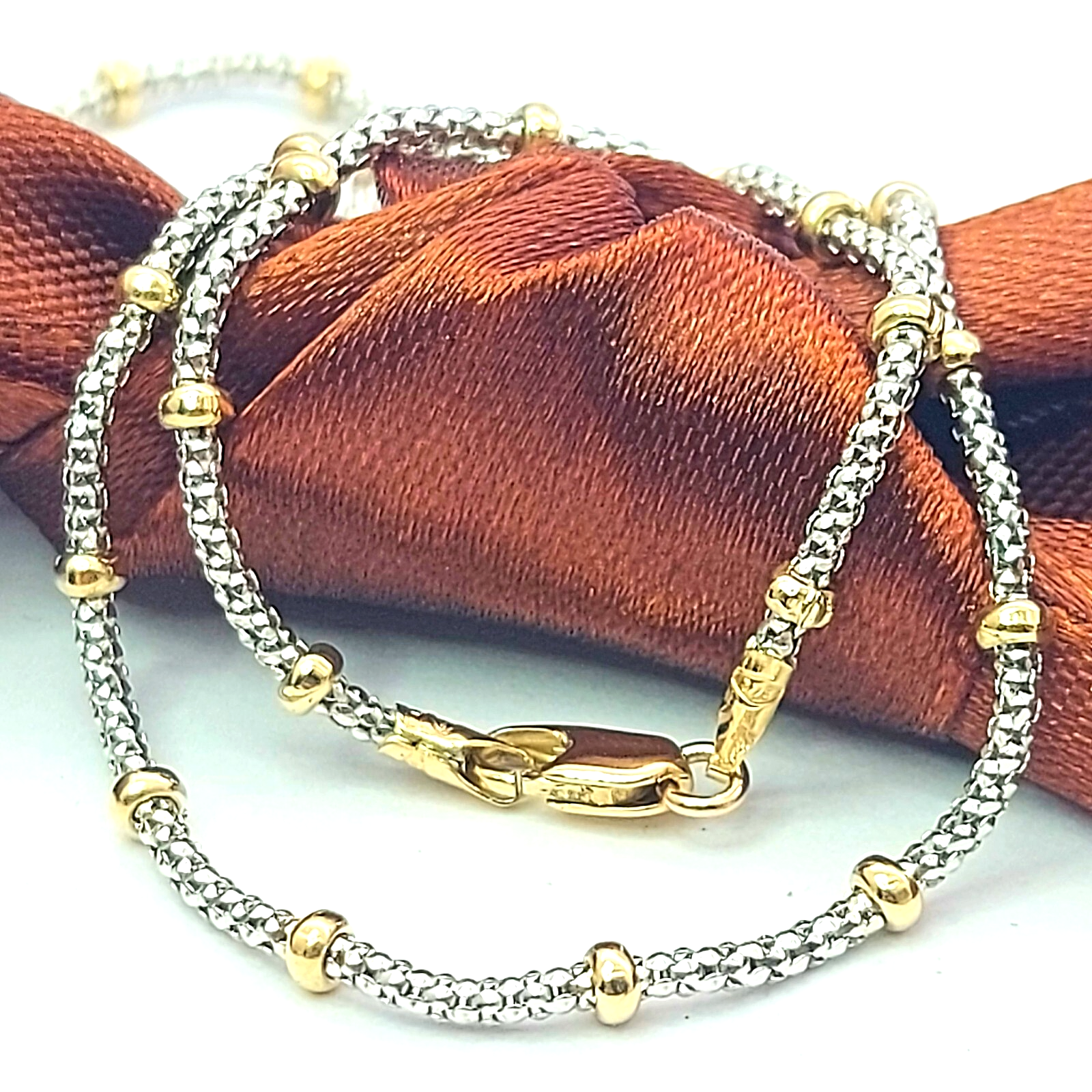 Ladies Two-Tone Gold 9ct (375, 9K) High Quality Wheat Chain Bead Ball Necklace