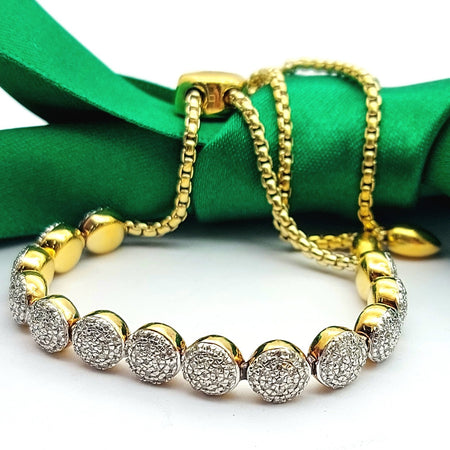Monica Vinader Sterling Silver(925) Gold Plated 1ct Diamonds Drawstring Bracelet
