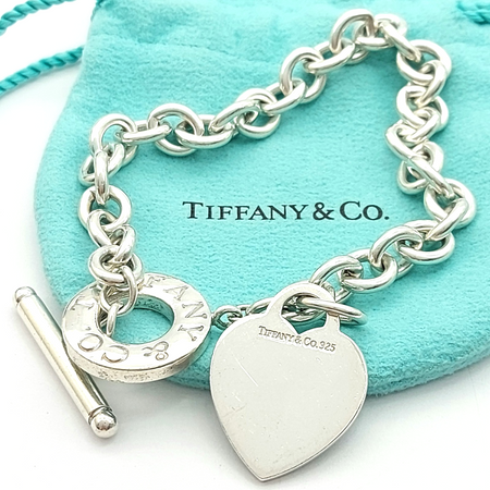 Tiffany & Co. 925 Sterling Silver Engravable Heart Tag Toggle Bracelet