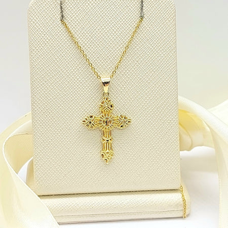 Filigree Cross Italian Yellow Gold 14ct (585, 14k) High Quality Pendant/Charm