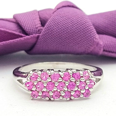 Ladies White Gold 9ct (375, 9K) Natural Cluster Set Pink Topaz Ring