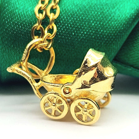 Ladies Yellow Gold 9ct (375, 9K) Solid Rare Stroller Pram Handmade Pendant/Charm