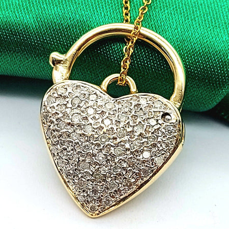 Ladies Yellow Gold 9ct (375,9K) High Quality Natural Diamonds Padlock Pendant