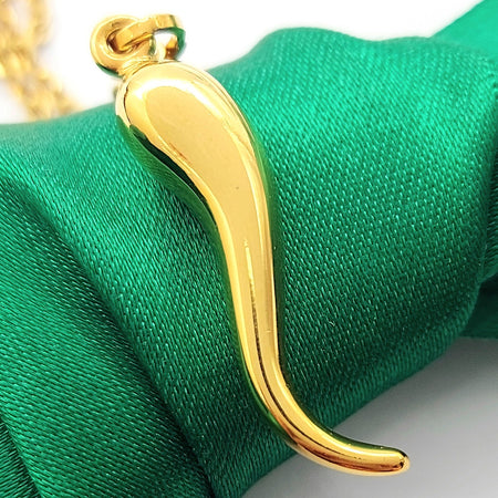 Cornicello Italian Lucky Horn Yellow Gold 18ct (750, 18k) High Quality Pendant