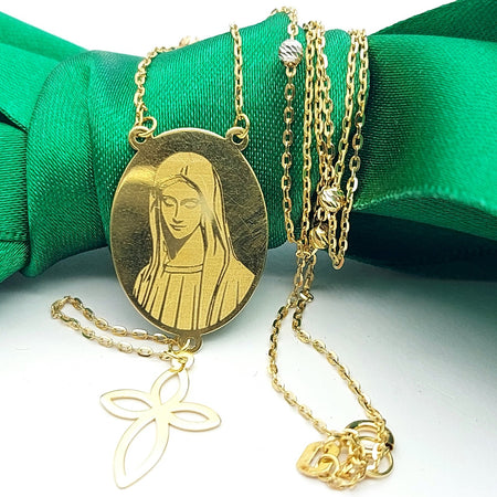 Virgin Mary Rosary Tri-Tone Gold 18ct (750, 18K) Cross & Beads Necklace
