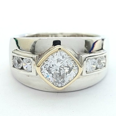 Dome Sterling Silver (925) & Gold Setting 10ct (417, 10k) Cubic Zirconia Ring