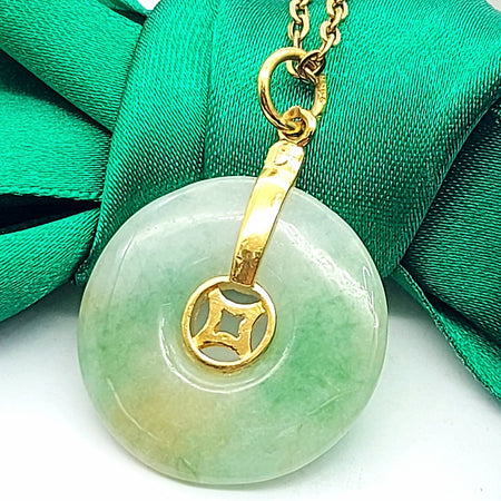 Natural Circle Jade Yellow Gold 24ct (999, 24k) Fortune & Wealth Pendant