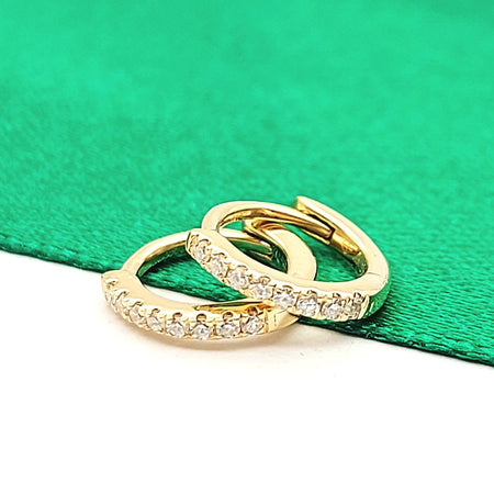 Ladies Yellow Gold 14ct (585, 14K) Petite Small Natural Diamonds Huggie Earrings
