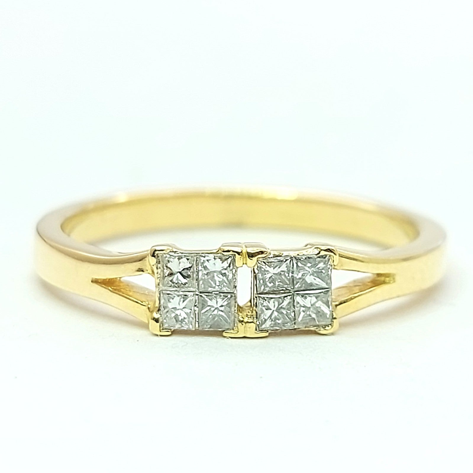 Ladies Yellow Gold 18ct (750, 18k) Natural Diamonds (32pts) Double Square Ring