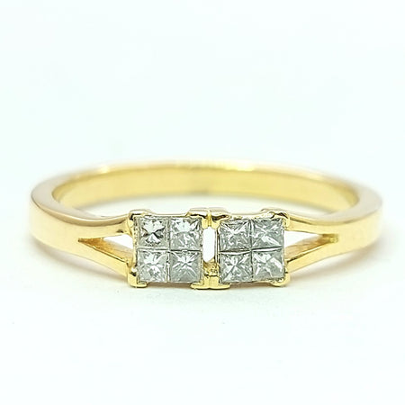 Ladies Yellow Gold 18ct (750, 18k) Natural Diamonds (32pts) Double Square Ring