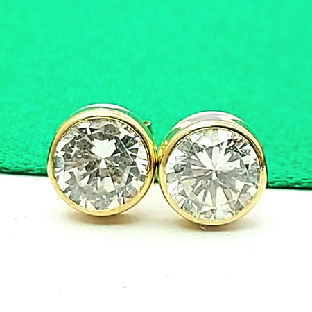 Solitaire Diamantes Round Bezel Studs Yellow Gold 9ct (375, 9k) Earrings
