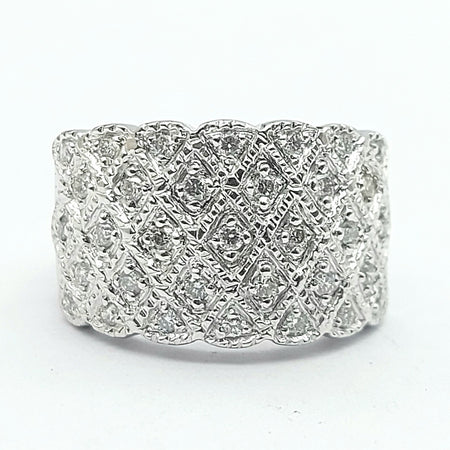 Ladies White Gold 14ct (585, 14K) Crisscross Lace Style Natural Diamonds Ring