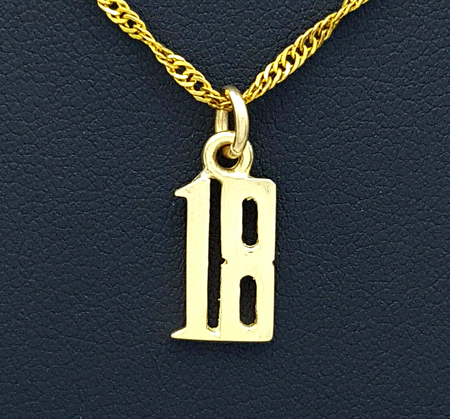Ladies Pendant 9ct (375, 9K) Yellow Gold Rare Design '18' Pendant