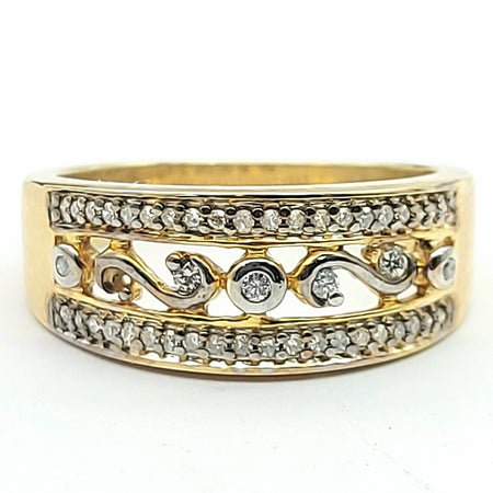 Ladies Yellow Gold 9ct (375, 9K) Natural Diamonds Vine Motif Ornamental Ring