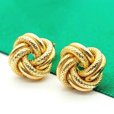 Ladies Earrings Yellow Gold 9ct (375 ,9k) High Quality Textured Knot Studs