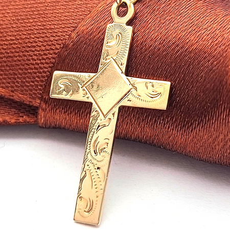 Antique Ladies Rose Gold 9ct (375, 9K) Filigree Cross Pendant