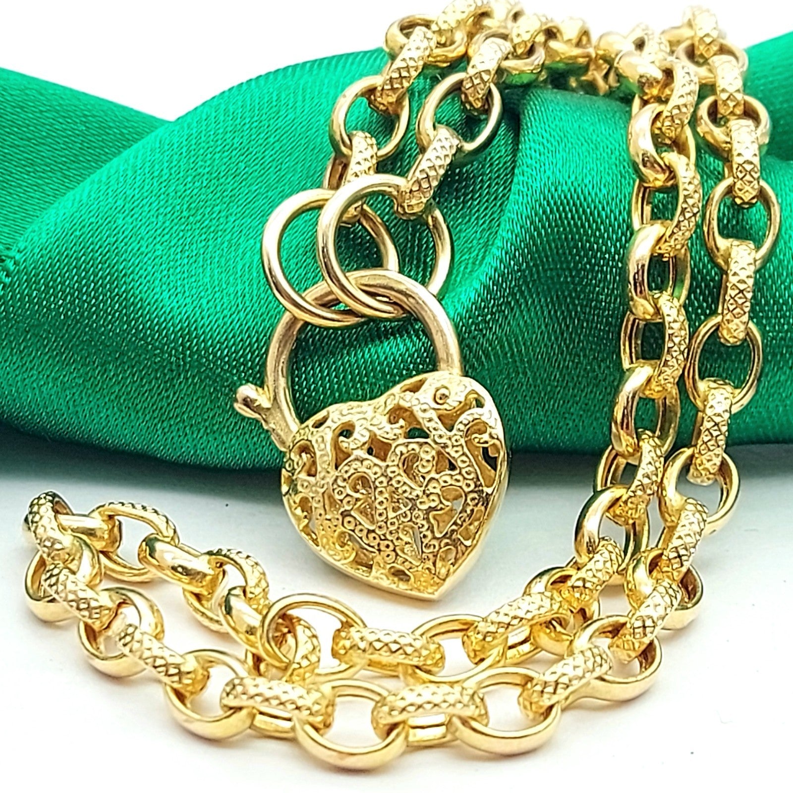 Ladies Yellow Gold 9ct (375, 9K) Heart Padlock Filigree Belcher Link Necklace