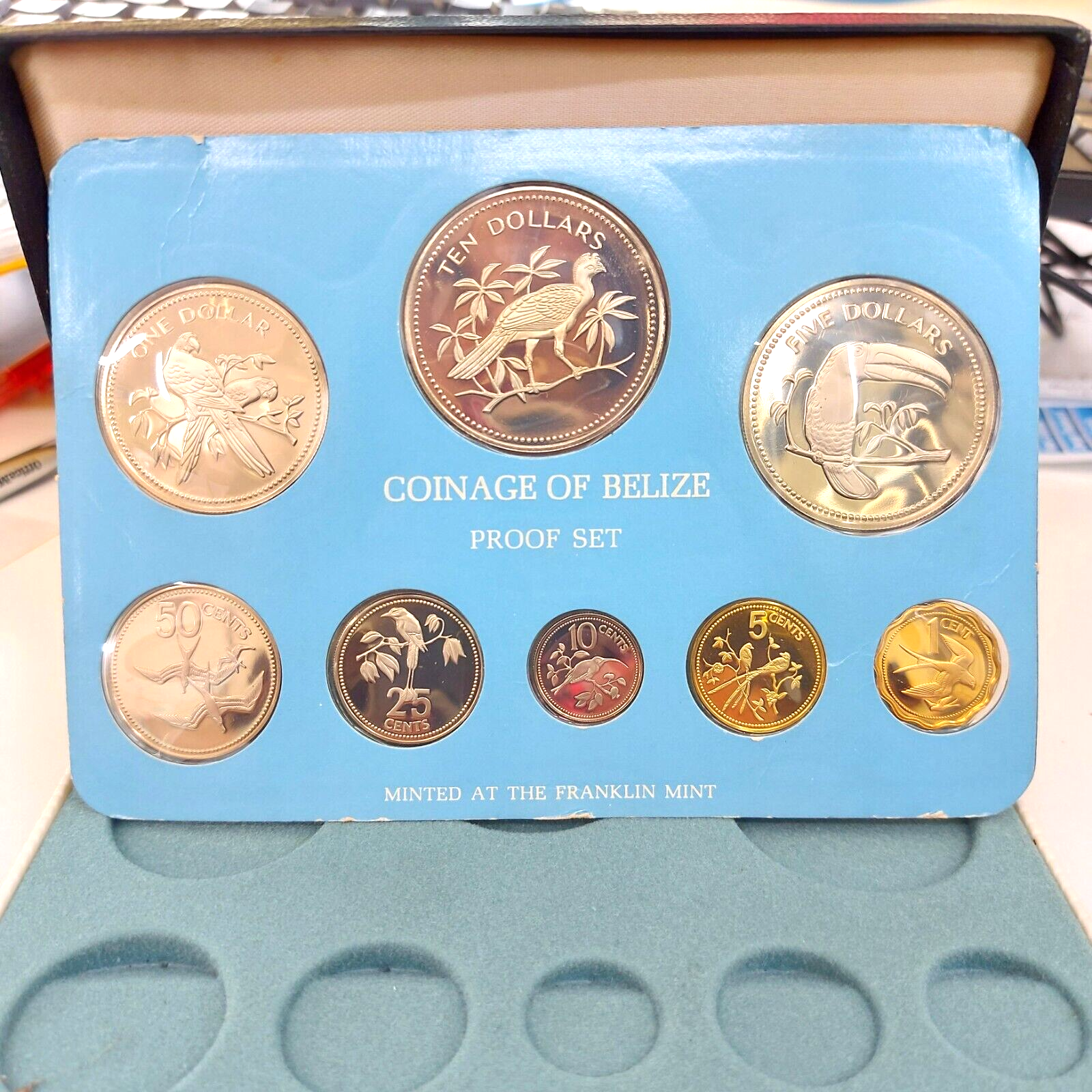 1975 Coinage of Belize Proof Set Franklin Mint 8 Coin Set